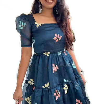 dynamicglancy Women Sheath Blue Above Knee/Mid Thigh Length Dress