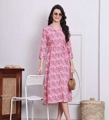 Rajnandini Women A-line Pink Midi/Calf Length Dress