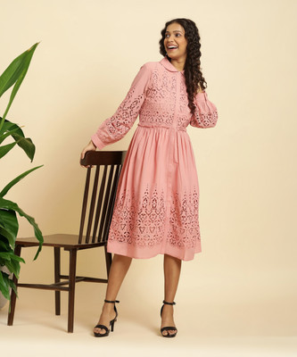 W Women A-line Pink Knee Length Dress