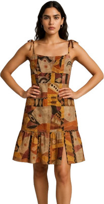 Donne Tenaci Women A-line Multicolor Above Knee/Mid Thigh Length Dress