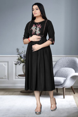 ShopGlobal Women Fit and Flare Black Midi/Calf Length Dress