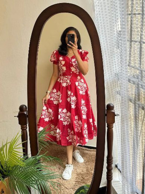 RAJASTHANIARTSS Women Maxi Red Mini/Short Dress