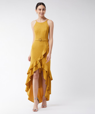 Miss Chase Women High Low Yellow Below Knee Dress