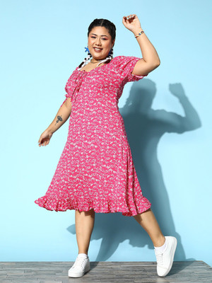 Berrylush Curve Women A-line Multicolor Midi/Calf Length Dress