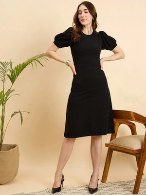 Dwarros Women Fit and Flare Multicolor Knee Length Dress