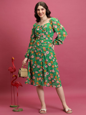 Tokyo Talkies Women A-line Multicolor Knee Length Dress