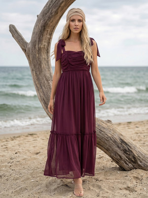 AAYU Women Layered Purple Maxi/Full Length Dress