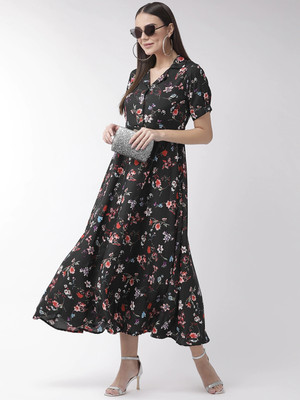 Moda Rapido Women A-line Black Maxi/Full Length Dress