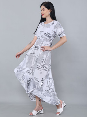 O Madam Women Maxi Black, White Full Length Dress