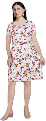 REYANS Women A-line White Knee Length Dress