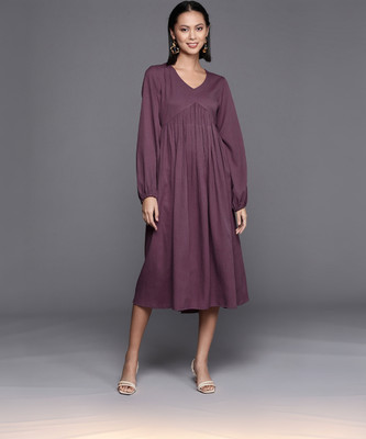Varanga Women A-line Purple Midi/Calf Length Dress