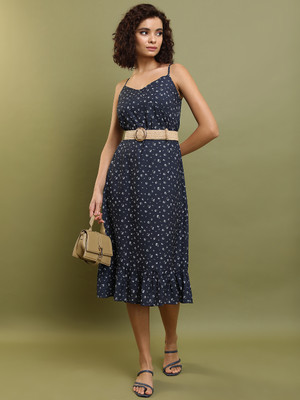 Tokyo Talkies Women A-line Dark Blue Knee Length Dress