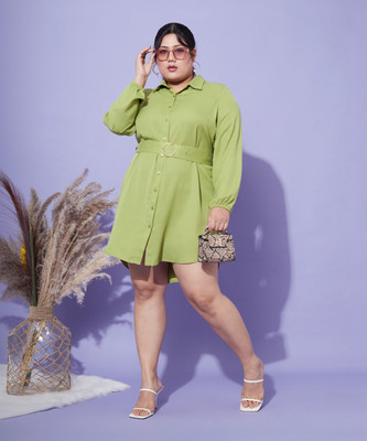 SASSAFRAS Curve Women Shirt Green Above Knee/Mid Thigh Length Dress