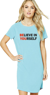 HouseOfCommon Women T Shirt Light Blue Midi/Calf Length Dress