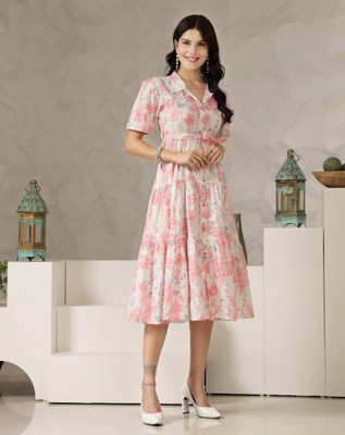 MARWAR ART Women A-line Pink Ankle Length Dress