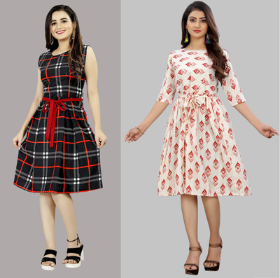 maruti fab Women Fit and Flare Multicolor Below Knee Dress