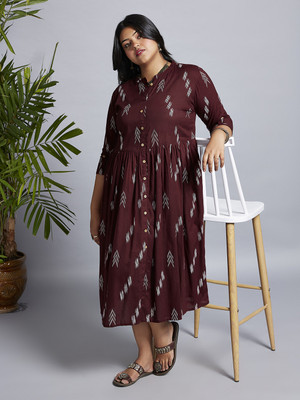 Globus Women Fit and Flare Maroon Midi/Calf Length Dress