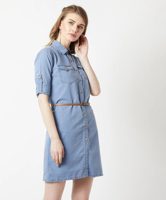 Miss Chase Women A-line Blue Mini/Short Dress