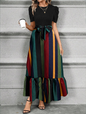 Pavitraam Women A-line Multicolor Knee Length Dress