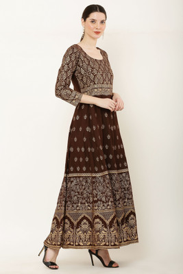 O Madam Women Maxi Brown Full Length Dress