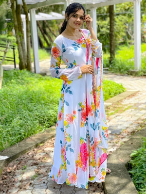 KAYRA CREATION Women Fit and Flare White Maxi/Full Length Dress