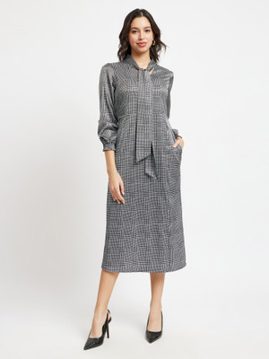 Fable Street Women A-line Grey Midi/Calf Length Dress