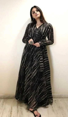 Fashion2wear Women A-line Black, White Midi/Calf Length Dress