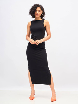 SASSAFRAS Women Bodycon Black Maxi/Full Length Dress
