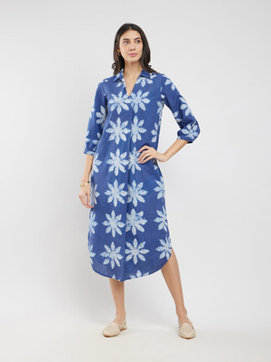 Pink Fort Women A-line Blue Midi/Calf Length Dress