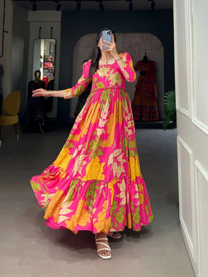 Priniti Women Floral Print Anarkali Kurta(Multicolor)