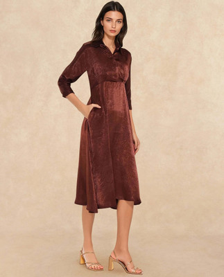 RAREISM Women A-line Brown Midi/Calf Length Dress