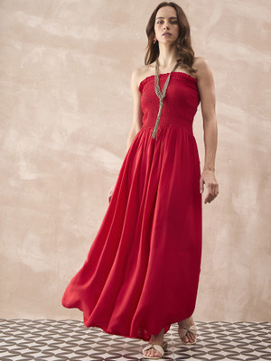 InWeave Women Fit and Flare Red Midi/Calf Length Dress