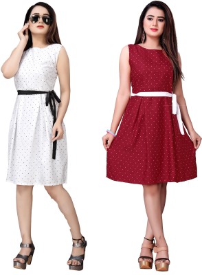 maruti fab Women Fit and Flare Red, White, Black Dress