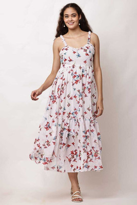 SALONI STYLE Women A-line White Midi/Calf Length Dress