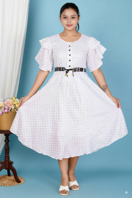 mariya Women Fit and Flare White Midi/Calf Length Dress