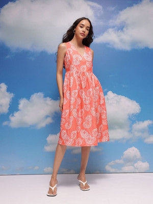 CORSICA Women A-line Orange Knee Length Dress