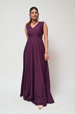 diyaz Women Fit and Flare Purple Maxi/Full Length Dress