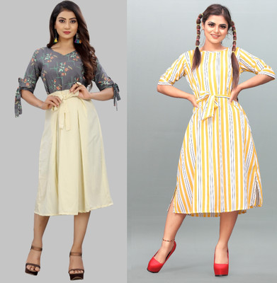 Hiral Creation Women Fit and Flare Grey Below Knee Dress