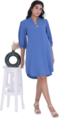 loopsandhangers Women Fit and Flare Blue Knee Length Dress