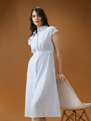 Globus Women Shirt Blue, White Below Knee Dress