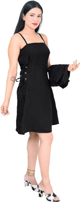 Lufaa Women Fit and Flare Black Above Knee/Mid Thigh Length Dress