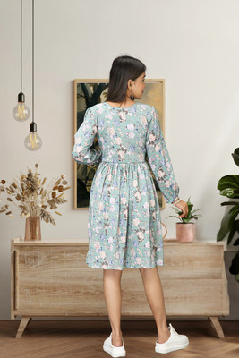 HOC's Women Fit and Flare Light Green Maxi/Full Length Dress