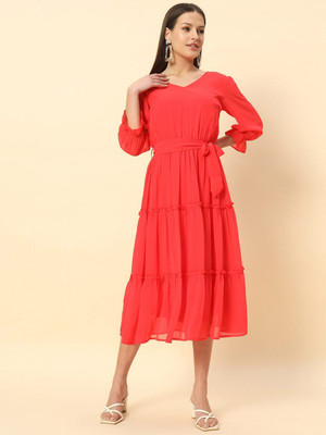 CHEMISTRY Women A-line Pink Midi/Calf Length Dress