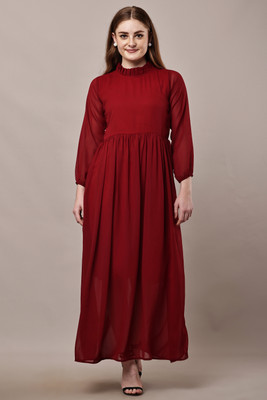 Bright Fly Women Fit and Flare Maroon Maxi/Full Length Dress