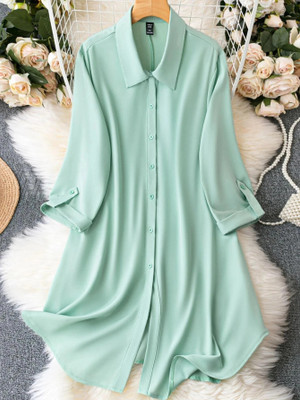 Leriya Fashion Women Shirt Light Green Above Knee/Mid Thigh Length Dress
