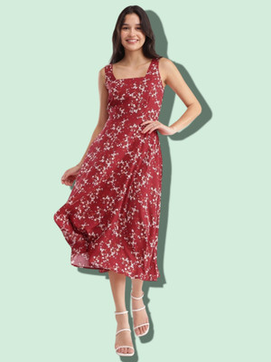 KAALAXI Women Ethnic Dress Red Midi/Calf Length Dress