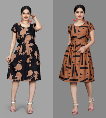 Khushi Fab Women Fit and Flare Black Knee Length Dress