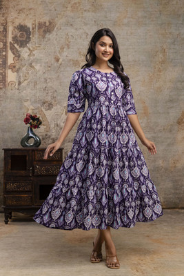 phoolkesa Women A-line Purple Midi/Calf Length Dress