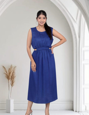 Akrish Women A-line Blue Knee Length Dress