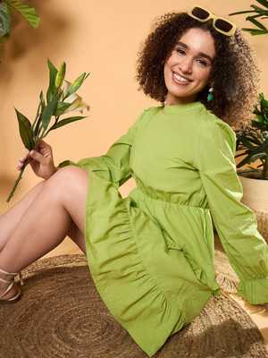 ZUMMER Women Fit and Flare Green Above Knee/Mid Thigh Length Dress